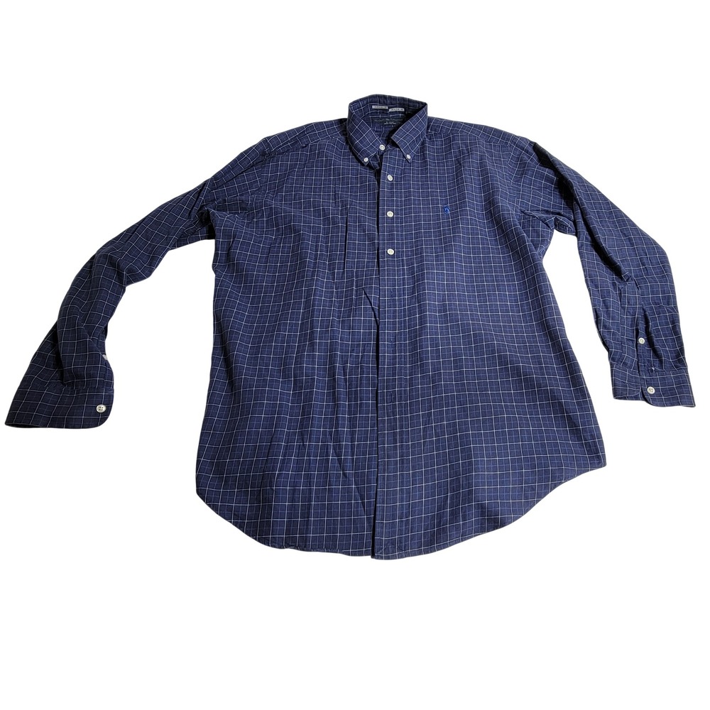 Polo Ralph Lauren Blake Mens Medium Navy Blue Windowpane Check Cotton Shirt